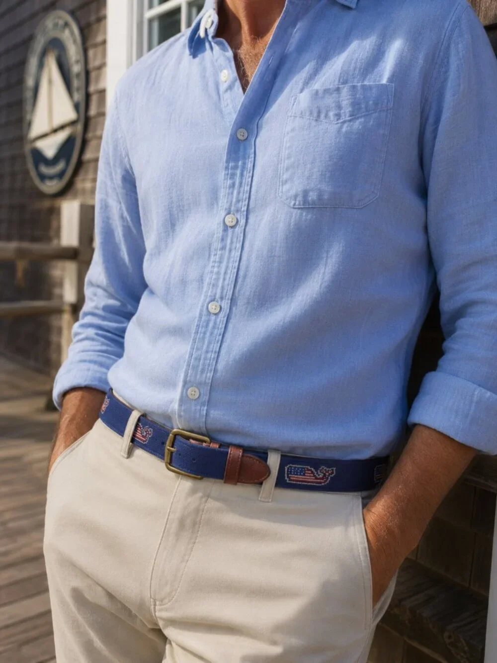 Vineyard Vines American Whale Needlepoint Belt Navy by Smathers & Branson 36 Sz